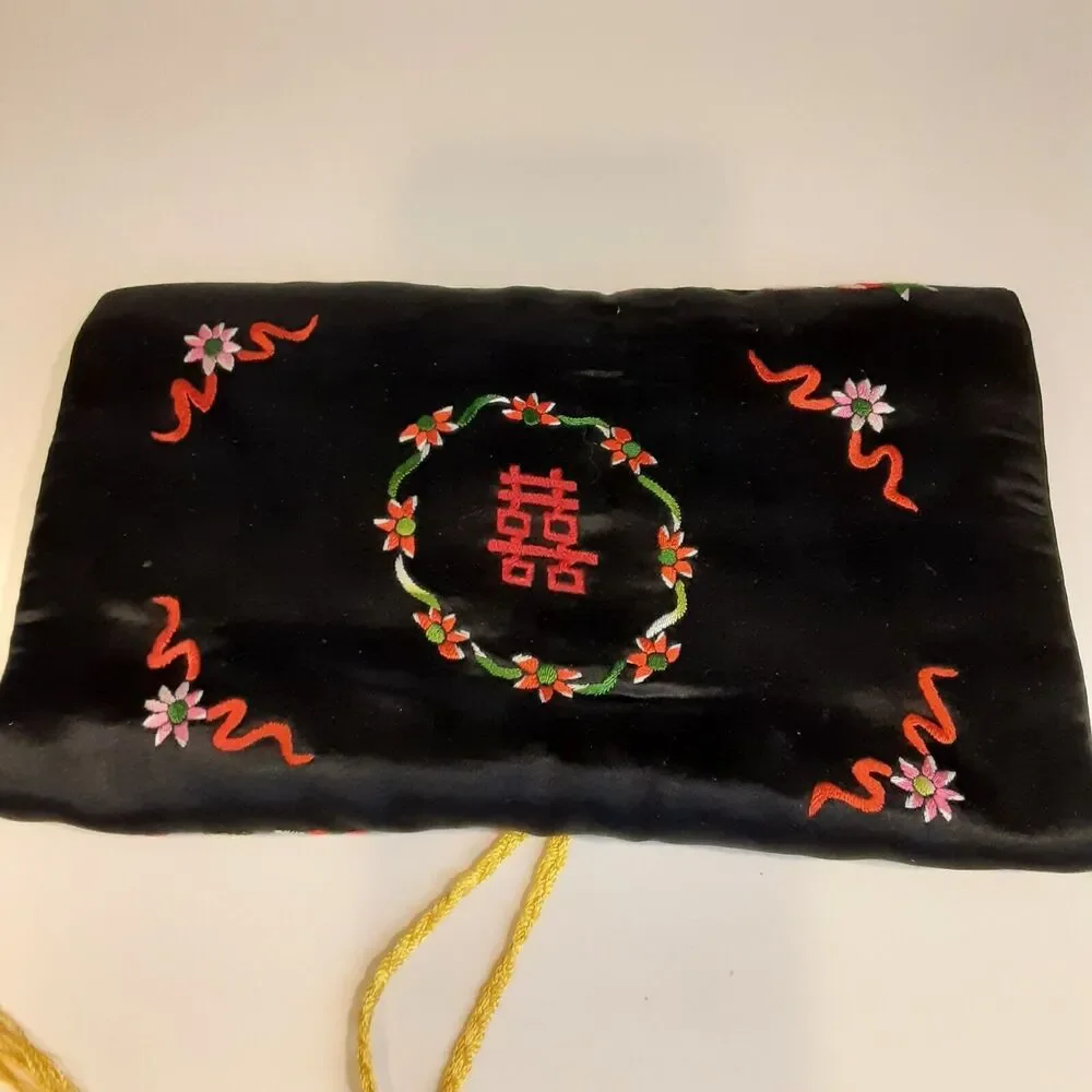 Vintage Asian Silk Embroidered Travel Jewelry Bag Artisan Colorful